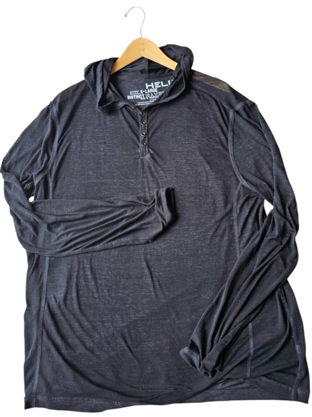 Helix Burnout Hooded Henley Shirt XL Mall Goth Grunge Emo Black
